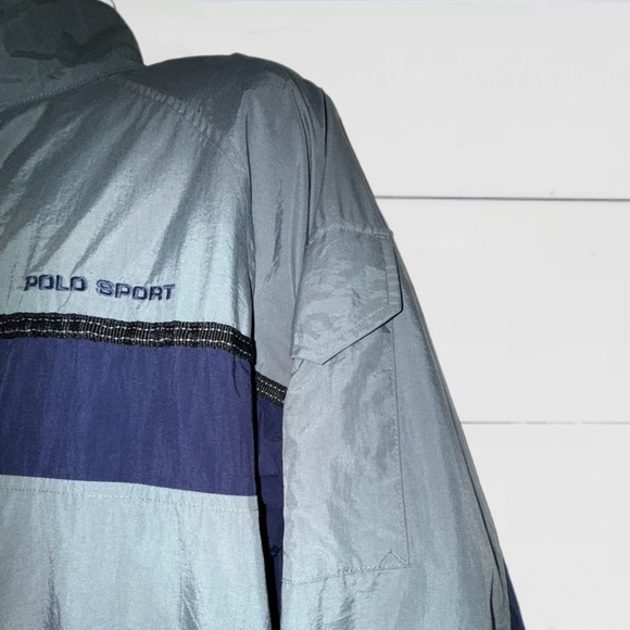 Vintage Polo Sport Ralph Lauren Navy/Gray Windbreaker Jacket - Men's Size Large - Picture 10 of 14